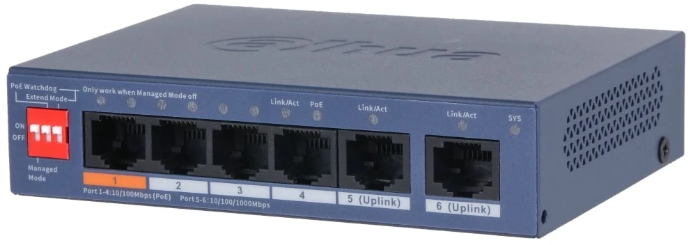 Коммутатор локальної мережі (Switch) Dahua DH-CS4006-4ET2GT-60 PoE